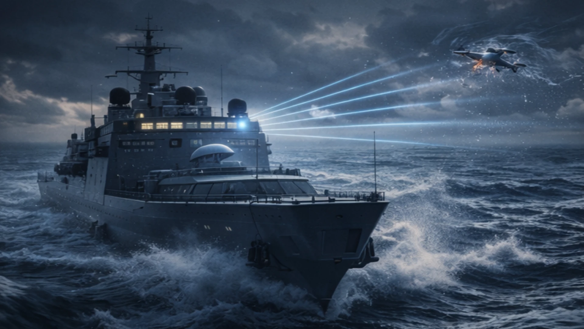 ALFA NAVAL warship counter-UAV RF jamming night operation